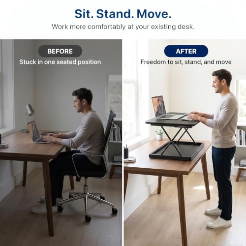 Uncaged Ergonomics Small Standing Desk Converter & Desk Riser (Black) - color: Black