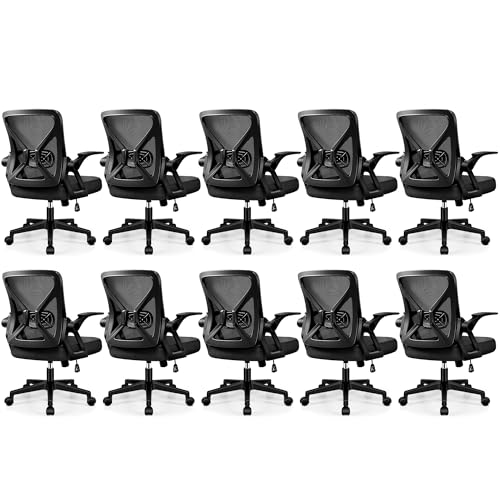 FelixKing Office Chair - Ergonomic Desk Chair Breathable Mesh Task with Wheels and Lumbar Support Home Desk Office Chairs with Flip up Armrest Rolling Swivel for Home Computer Black Pack of 10 - color: Black, size: 10 PACK