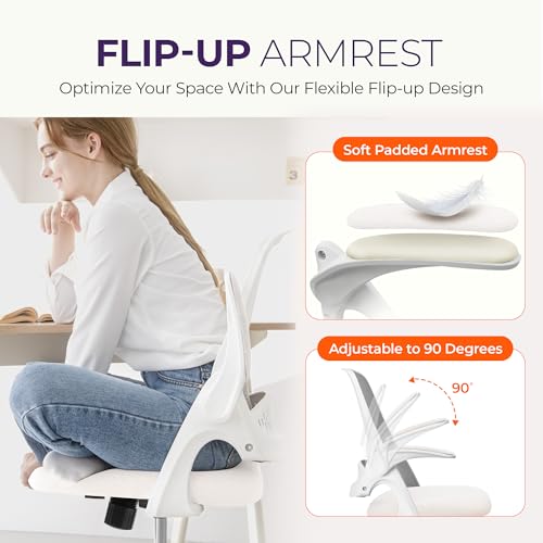 NEO CHAIR Office Desk Chair, Ergonomic Mesh with Flip-Up Armrests, Ivory - color: Ivory