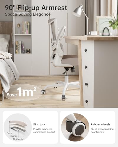 MUXX.STIL Office Chair, Ergonomic Desk Chair with Adjustable Lumbar Support and Flip up Armrest, Breathable Mesh Computer Chair for Home Office, Khaki - color: Khaki