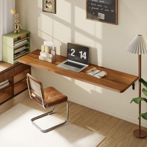 Dogsky Floating Wall Desk 60" x 16" - 500 lbs Heavy Duty Solid Pine - color: Golden Brown, size: 60" x 16"