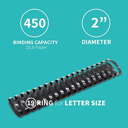 Binditek Plastic Binding Comb Spines, 2 Inch, 19 Ring, Black, 50 Packrs - color: 50 Pack , Black, size: 2" (450 Sheet Capacity)