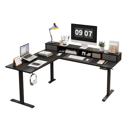 Agilestic 63 Inch L Shaped Electric Standing Desk with Drawer, Black - color: Black, size: 63x55.1 Inch Pro