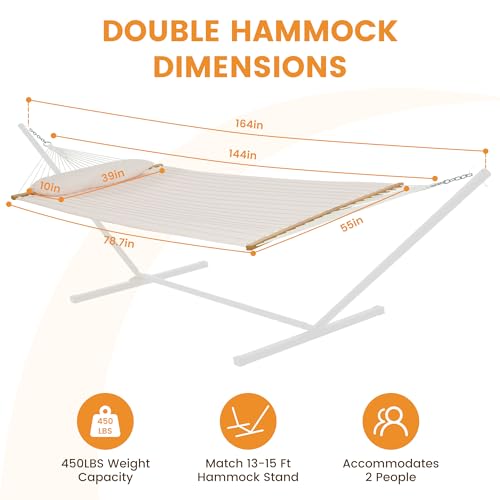 Lazy Daze Double Quilted Hammock with Pillow for Outside, Fit 13-15Ft Stand - color: Natural