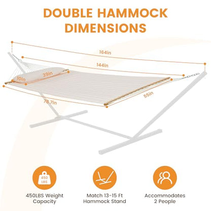 Lazy Daze Double Quilted Hammock with Pillow for Outside, Fit 13-15Ft Stand - color: Natural