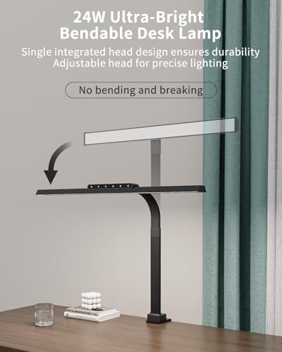 Clamp on Desk Lamp for Home Office, 24W Bright Light with Adapter | Touch Control Computer Lights, Flexible Gooseneck Stepless Dimming Table Lamp for Reading, Study, Workbench