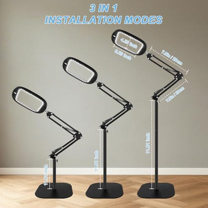 10X 30X Large Floor Magnifying Glass with Light and Stand,Heightened 3-in-1 Hands Free Magnifying Lamp for Close Work, Magnifiers for Reading Sewing, Crafts, Painting, Hobbies