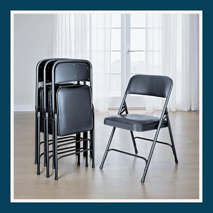 OEF Furnishings OEF1204 Vinyl Cushioned Folding Chairs with Steel Frame, Blue, 4-Pack - color: Blue