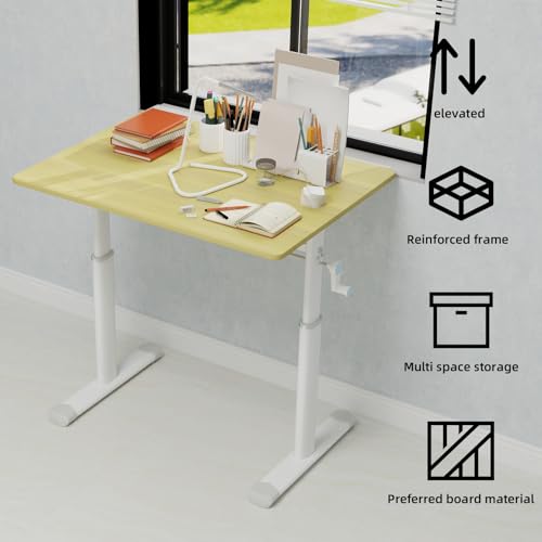 31" Height Adjustable Study Desk Ergonomic Compact, Wood | Manual Standing|Mobile Foldable|Home Office|Kids Adults|Small Gaming|Bedroom Livingroom Minimalist|Walking Pad Ready - color: 31"+wood