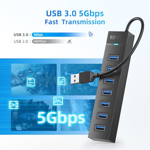 SAN ZANG MASTER 7 Port Hub 15CM USB Hub 3.0 USB Hub Extender for PC, Laptop, Flash Drive, Mobile HDD, Windows/XPS (The Power Adapter is Not Included in The Package) - size: 15CM