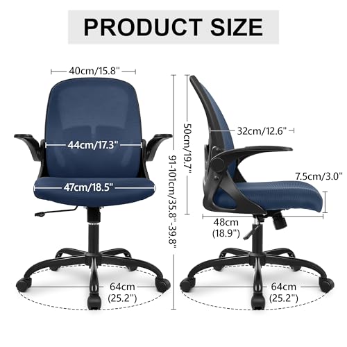 Office Chair Ergonomic Desk Chair with Flip up Armrests Swivel Breathable Desk Mesh Computer Chair with Adjustable Lumbar Support and Height for Conference Room (Navy) - color: Navy