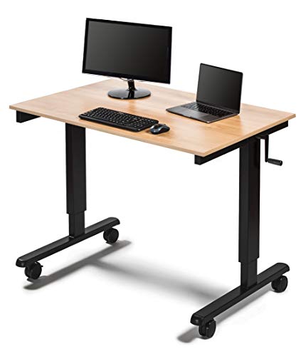 Stand Up Desk Store Crank Adjustable Height Rolling Standing Desk (Black Frame/Natural Walnut Top, 48" Wide) - color: Black Frame/Natural Walnut Top, size: 48 Inches Wide