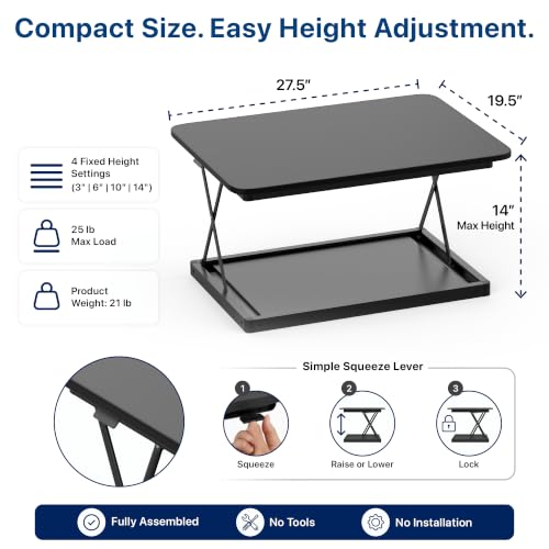 Uncaged Ergonomics Small Standing Desk Converter & Desk Riser (Black) - color: Black