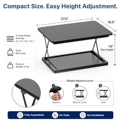 Uncaged Ergonomics Small Standing Desk Converter & Desk Riser (Black) - color: Black