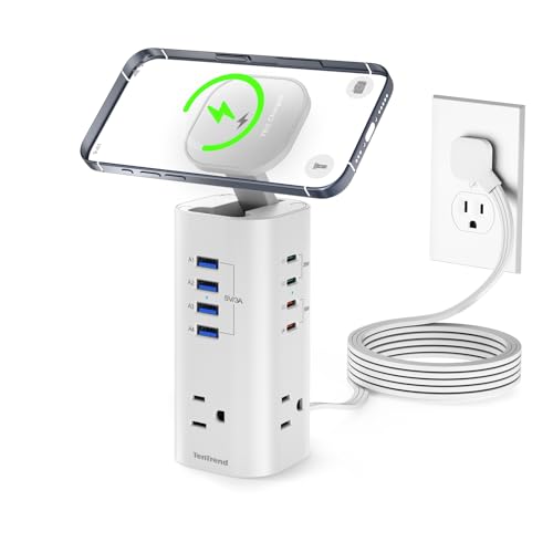 115W Fast Charging Station, TenTrend Power Strip Tower, 5FT Extension Cord | Charging Tower with 3AC Outlets & 8 USB Ports(4 USB-C), Foldable 15W Charging, Dorm, Office Desk Supplies - color: White, size: 5 FT - 115W Fast Charing