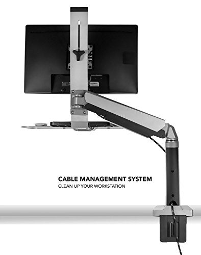 Mount-It! Sit-Stand Monitor Arm Desk Mount Workstation with Keyboard Tray, Single Monitor Mount Fits Up to 32”, Gas Spring Height Adjustable, VESA 75x75 100x100, Clamp or Grommet, Silver