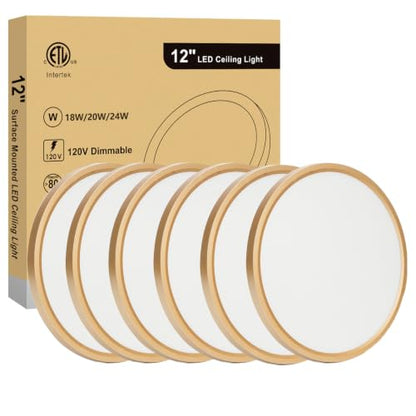 12 Inch Ceiling Light Fixture, Dimmable 0.67 Inch Super Slim, 24W 5CCT Round Ceiling Light for Laundry, Bedroom, 12 Inch 6Pack Gold - color: Gold-6 Pack, size: 12 Inch