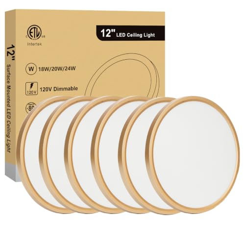 12 Inch Ceiling Light Fixture, Dimmable 0.67 Inch Super Slim, 24W 5CCT Round Ceiling Light for Laundry, Bedroom, 12 Inch 6Pack Gold - color: Gold-6 Pack, size: 12 Inch