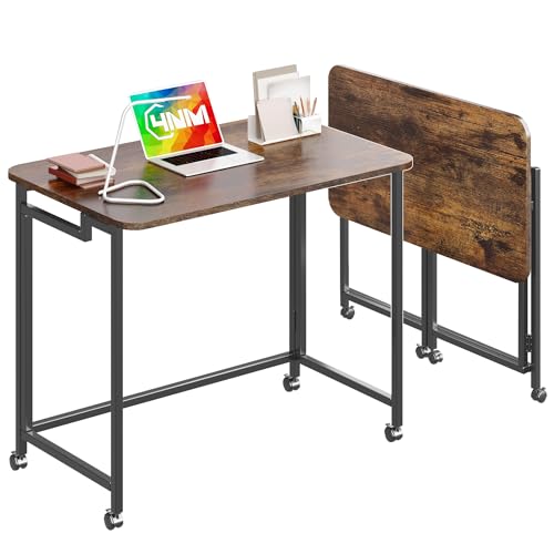 4NM 31.5" Mobile Small Rolling Computer Desk, Folding Laptop Cart Table with Wheels, Portable Office Desk for Small Space Couch Bed - Rustic Brown and Black - color: Rustic Brown and Black, size: 31.5"