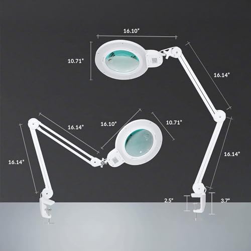 Neatfi XL Bifocal LED Magnifying Lamp, 7" Acrylic Lens, 2.25X/6X, 1,600 Lumens Dimmable | 3 Light Modes, Adjustable Arm & Clamp | Reading, Crafting & Jewelry (White, 7-inch Lens, CCT with Clamp) - color: White