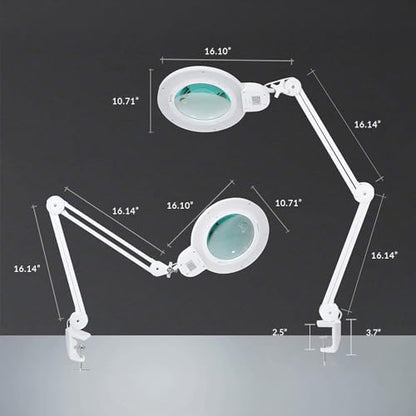 Neatfi XL Bifocal LED Magnifying Lamp, 7" Acrylic Lens, 2.25X/6X, 1,600 Lumens Dimmable | 3 Light Modes, Adjustable Arm & Clamp | Reading, Crafting & Jewelry (White, 7-inch Lens, CCT with Clamp) - color: White