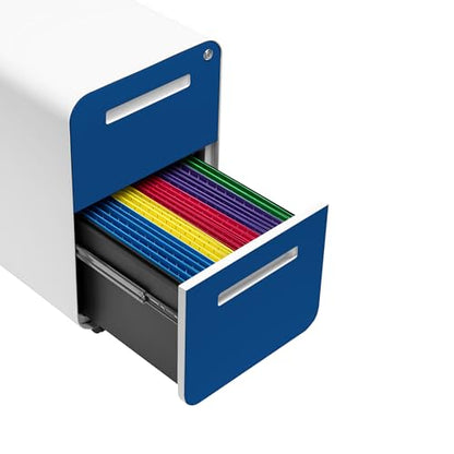 Laura Davidson Furniture Stockpile 2 Drawer Mobile File Cabinet with Lock - Under Desk Metal Filing Cabinet, Legal/Letter File Folders, Wheels and Stationary Feet, Pre-Assembled, Blue Faceplate - color: Blue