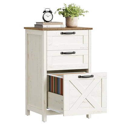 VASAGLE File Cabinet, 3-Drawer Filing Cabinet for Home Office - color: Rustic White + Honey Brown, size: 3 Drawers