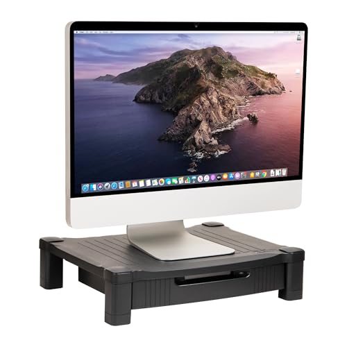 Mind Reader Monitor Stand, Storage Drawer, Desktop Organizer, Laptop Riser, Office, 17.25"L x 13.25"W x 4"H, Black - style: Monitor Stand with Drawer