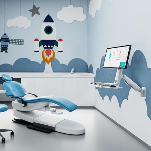 Mount-It! MedHub Wall-Mounted Medical Workstation | Height-adjustable monitor & keyboard arm with folding tray and sliding mouse pad for clinics, exam rooms & dental.