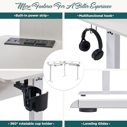RedLemon 75x60 Inches L Shaped Electric Standing Desk 2 Tier, Antique White - color: Antique White, size: 75"X60"
