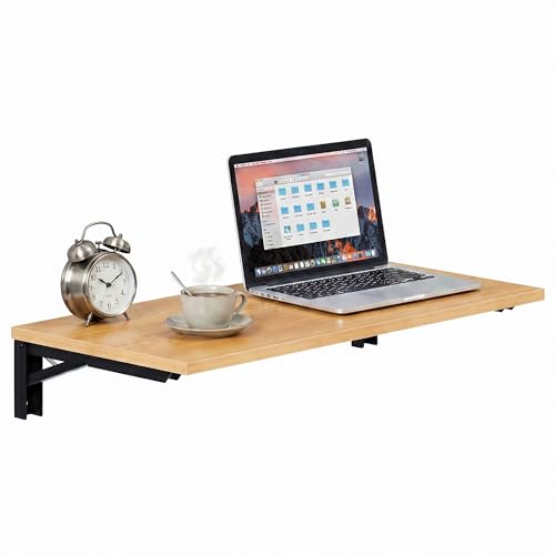 Need 36x20IN Wall Mounted Folding Table for Office Laundry Teak - color: Teak Color Desktop & Black Folding Shelf Brackets, size: L36" * W20"