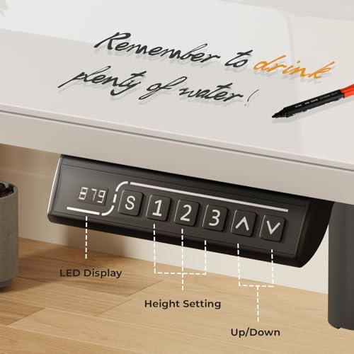 JOY worker Electric Glass Standing Desk, 35" Small Drafting Table on Wheels - color: White Glass, size: 35" * 20"