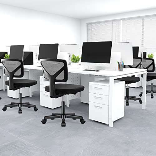 DUMOS Armless Desk Chairs, Small Home Office Mesh Chairs | Ergonomic Adjustable Mid Back, Swivel Rolling Task, Computer Work Vanity Small Spaces, Black - color: Black, size: 1pc