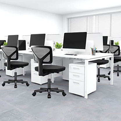 DUMOS Armless Desk Chairs, Small Home Office Mesh Chairs | Ergonomic Adjustable Mid Back, Swivel Rolling Task, Computer Work Vanity Small Spaces, Black - color: Black, size: 1pc