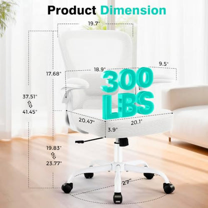 AreShark Office Chair - Ergonomic Breathable Mesh Desk Chair with Adjustable Lumbar Support and Flip-up Armrests - Executive High Back Rolling Swivel Comfortable Computer Gaming Chair for Home Office - color: White