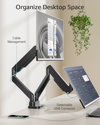 MOUNT PRO Dual Monitor Desk Mount for 39" Ultrawide Screen up to 33lbs, Heavy Duty Monitor Arm Double Gas Spring Arms for 2 Monitors, Adjustable Computer Monitor Stand with USB, VESA 75x75 100x100