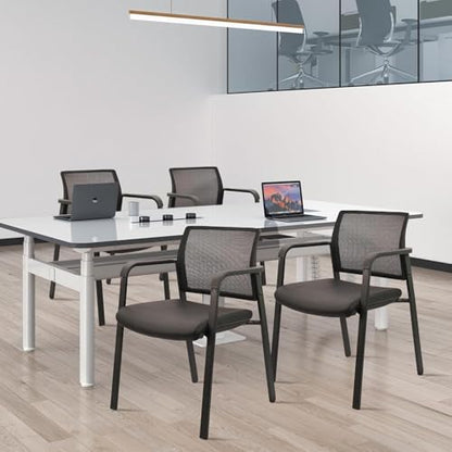CLATINA Mesh Back Stacking Guest Chairs Leather,Stackable Waiting Room Arm Chair with PVC Upholstered for Office Reception Hospital Lobbies Schools Conference Medical Meeting Churches Black,Set of 8 - size: 8 Pack