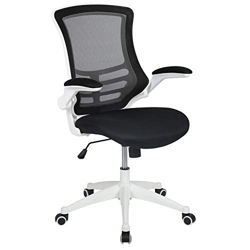 Flash Furniture Kelista Office Chair, Ergonomic, Mid-Back, White Frame, Black Mesh with Swivel | White Frame, Mid-Back, Flip-Up Arms, Mesh Back - color: Black Mesh/White Frame, size: Set of 1