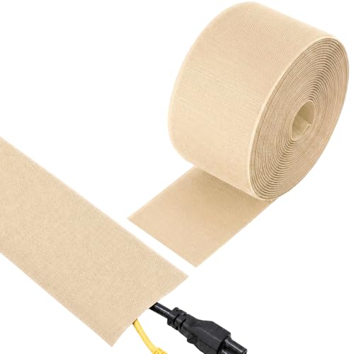 WILLBOND Cord Cover for Carpet, 24.6 ft x 3 in Floor Cable Management Strip, Reusable Hook and Loop Cord Protector for Wires on Carpet, Cuttable Wire Hider for Office Desk Home, Khaki - color: Khaki