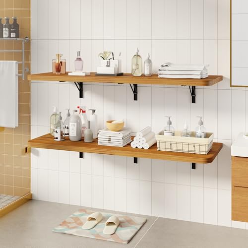 Dogsky Floating Wall Desk 48" x 16" - 300 lbs Heavy Duty Solid Pine - color: Golden Brown, size: 48" x 16"