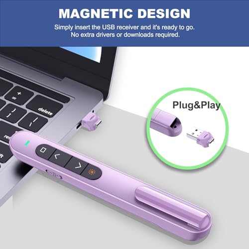 QUI Presentation Clicker with Volume Control, Wireless Presenter Remote | Plug & Play 2.4GHz USB Slide Advancer Compatible with Mac/Windows, Works with PowerPoint, Keynote, and Google Slides - color: Purple, size: L
