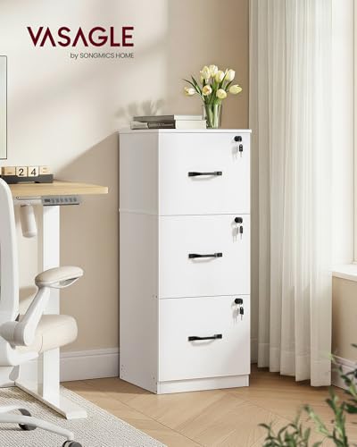 VASAGLE 3 Drawer File Cabinet with Locks, for A4, Letter Sized Documents - color: Cloud White, size: 3 Drawers