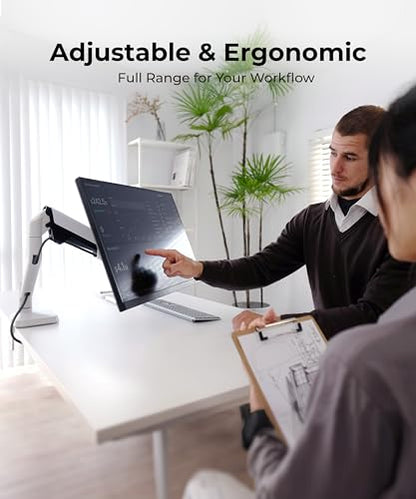 Modernsolid Heavy Duty Monitor Arm for 34-49 Inch Ultrawide Curved Screens | 14-38 lb Support,Gas Spring Full Motion,Cable Management,VESA 75x75/100x100,Red Dot Award-Winning Design,White - color: White