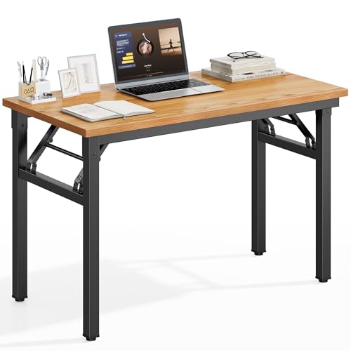 DlandHome 35.8 Inch Small Folding Computer Desk for Home Office, Teak Black - color: Teak + Black, size: 35.8 Inches