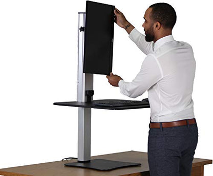 Victor High Rise Electric Sit-Stand Standing Desk Converter with Single Monitor Stand - Height Adjustable Office Desk Workstation for Home, 28" x 23" Work Surface, Black - size: Single Monitor
