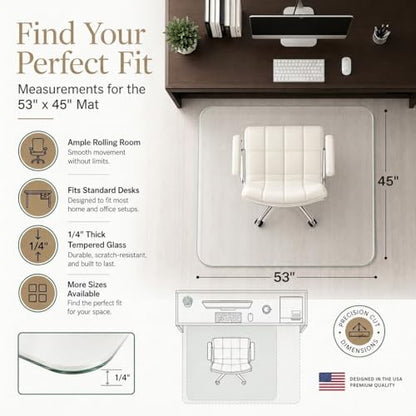 Tempered Glass Office Chair Mat for Carpet & Hardwood, 45" x 53", Clear - color: Clear (Standard Clear), size: 45" by 53" Non-Tabbed