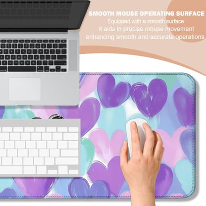 Purple Heart Large Mouse Pad & Desk Mat for Gaming, Office & Home | 31.5"x11.8"x0.12", XL, HD Print, Long, Ultra-Smooth Surface, Non-Slip Rubber Base, Stitched Edges, Office Accessories - color: XK02