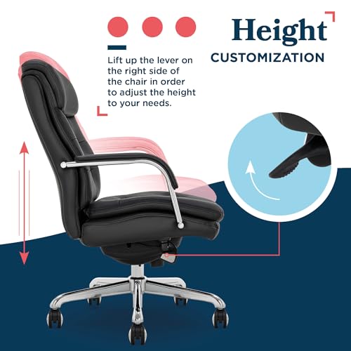 La-Z-Boy Sonata Executive Mid-Back Office Chair, Button-Tufted Seat and Back, Double-Layer Cushion, Padded Armrests, Ergonomic Computer DeskChair, Swivel Metal Base, Bonded Leather, Black/Chrome - color: Black and Chrome