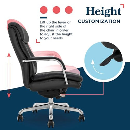 La-Z-Boy Sonata Executive Mid-Back Office Chair, Button-Tufted Seat and Back, Double-Layer Cushion, Padded Armrests, Ergonomic Computer DeskChair, Swivel Metal Base, Bonded Leather, Black/Chrome - color: Black and Chrome