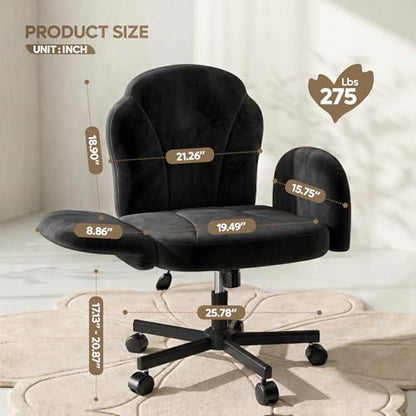 Bestier Criss Cross Office Chair with FILP-Up Armrests, Black Velvet | Rocking Recline,Swivel Makeup Vanity Chair with 5-Level Folding Armrest, Cross Legged Desk, Adjustable Height Swivel Chair - color: Black Velvet